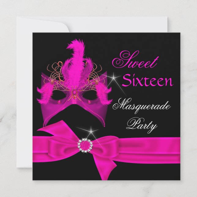 Invitation Masquerade Sweet 16 Seize Hot Rose Masque Party (Devant)