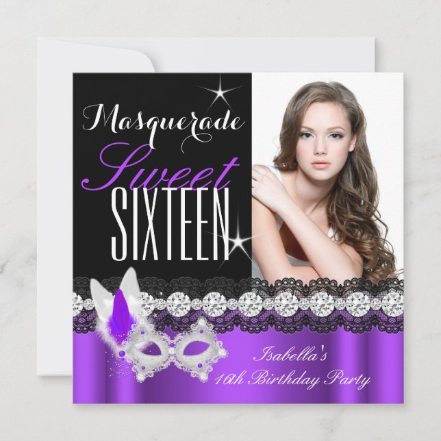 Invitation Masquerade Sweet sixteen Sweet 16 Violet photo (Devant)