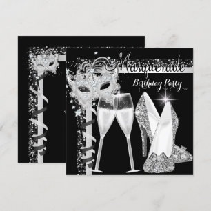Invitation Masquerade Talons Hauts Argent Noir Champagne Soir