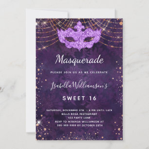 Invitation Masquerade violet or rose  Sweet 16 parti