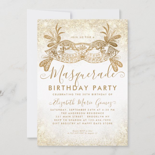Invitation Masquerade White Gold Parties scintillant Dust Ann (Devant)