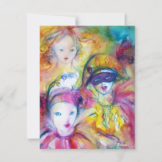 Invitation Masques de Carnaval HARLEQUIN , PIERO ET COLOMBINA (Devant)