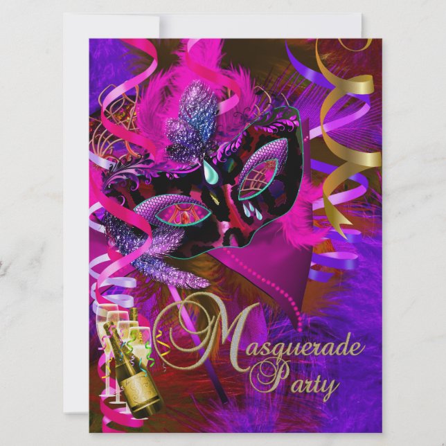 Invitation Masques de Fête Mascarade Champagne Métallisé (Devant)