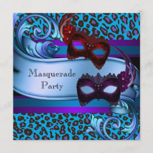 Invitation Masques de léopard sarcelle violet Douce 16e Masca