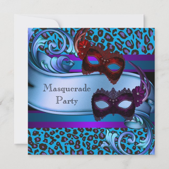 Invitation Masques de léopard sarcelle violet Sweet 16 Masque (Devant)
