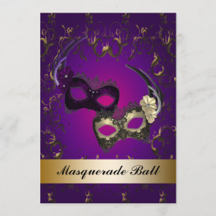 Invitation Masques de Mardi Gras violets Soirée Mascarade