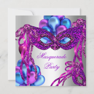 Invitation Masques de masquerade Rose Violet Bleu Anniversair