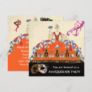 INVITATION MASQUES EN DAMAS DORÉ, FÊTE COSTUMÉE DE LA DAME OR