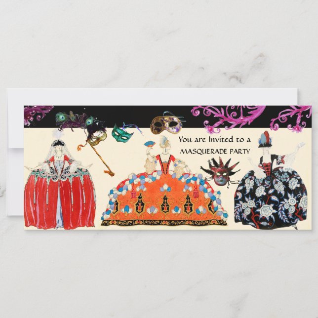 INVITATION MASQUES ET DAME ROCOCO MARDI GRAS FÊTE MASQUÉE (Devant)