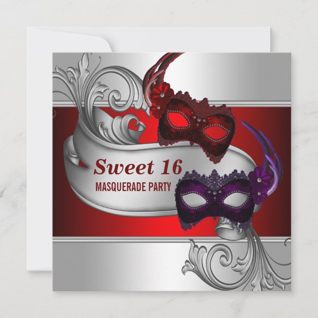 Invitation Masques Rouges Sweet 16 Soirée Masquée (Devant)
