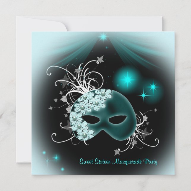 Invitation Masques sarcelle fête Sweet 16 (Devant)