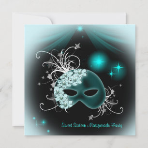 Invitation Masques sarcelle fête Sweet 16