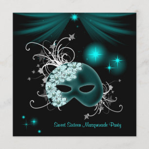 Invitation Masques turquoises Sweet 16 Masquerade Party