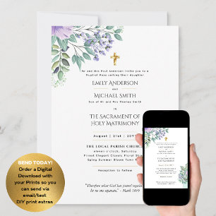 Invitation Masse nuptiale violette florale Mariage catholique
