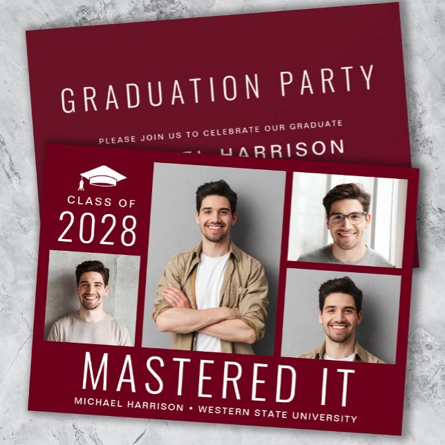 Invitation Masters Degree Photo Burgundy Graduation Party (Créateur téléchargé)