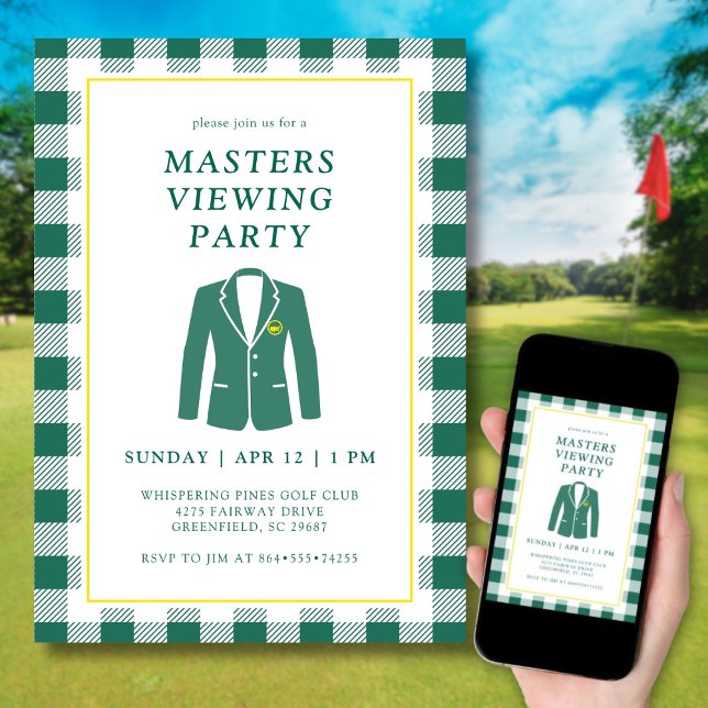 Invitation Masters - Diffusion en direct du Tournoi de Golf - (Elegant design inspired by the iconic green jacket.)
