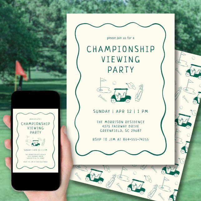 Invitation Masters Golf Soirée de Regard de Montre Dessinée à (Personalize the details for your Masters or any golf tournament watch party.)