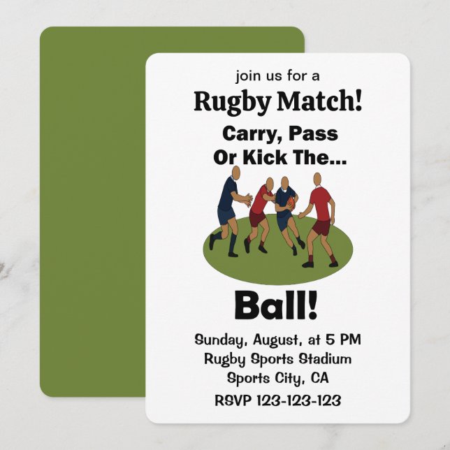 Invitation Match de Rugby Transporter Passer Ou Botter Le Bal (Devant / Derrière)