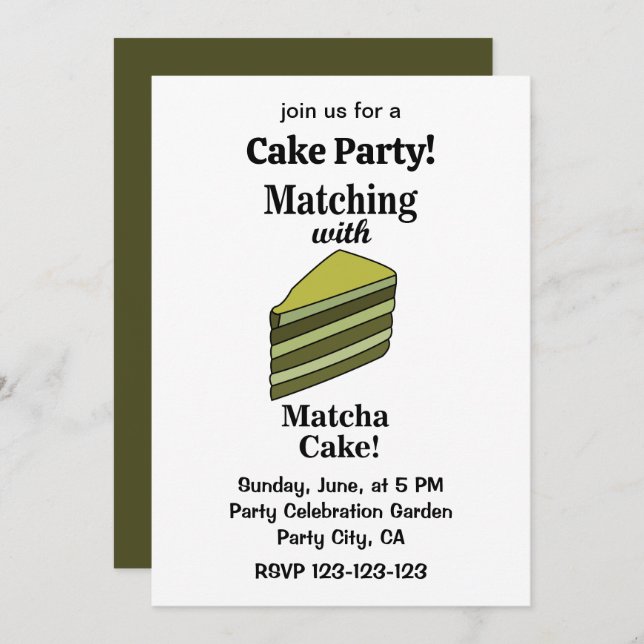 Invitation Matcha Green Cake Party drôle (Devant / Derrière)