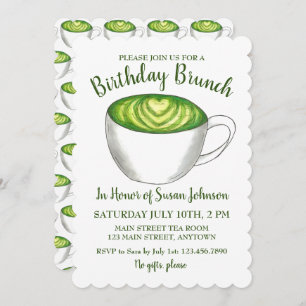 Invitation Matcha Green Tea Latte Party Anniversaire Brunch