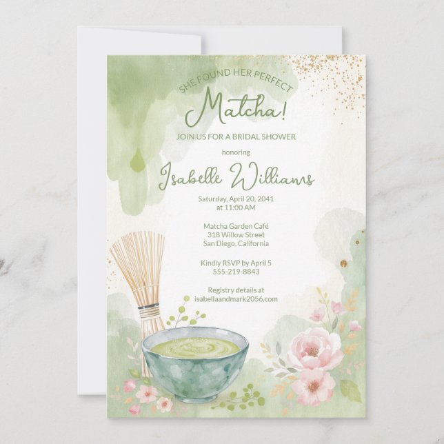 Invitation Matcha Tea Bridal Shower Green Tea Party (Devant)