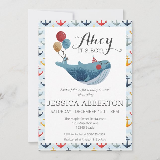Invitation Matelot, C'est un Garçon Baby Shower Marin (Devant)