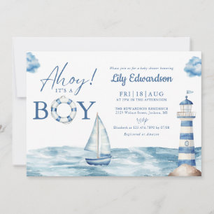Invitation Matelot C'est Un Garçon Monogramme Baby Shower Mar