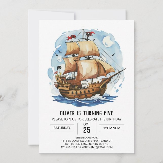 Invitation Matey Happy Nautical Pirate Anniversaire (Devant)