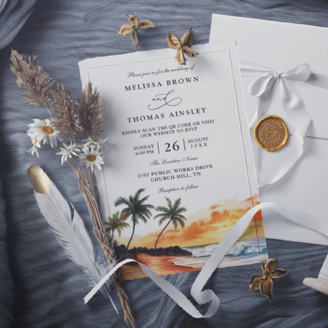 Invitation Maui Hawaii Tropical Beach Elegant QR Code Wedding (Créateur téléchargé)