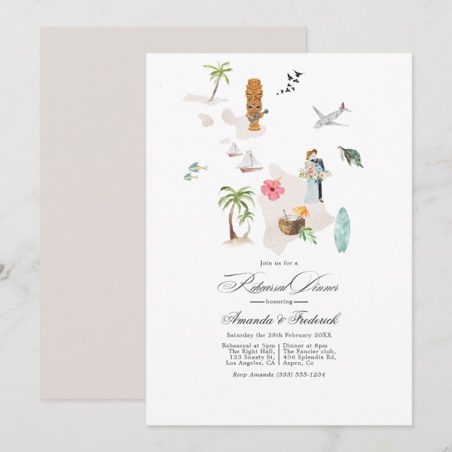 Invitation Maui - Mariage de Destination à Hawaii Dîner de Ré (Devant / Derrière)