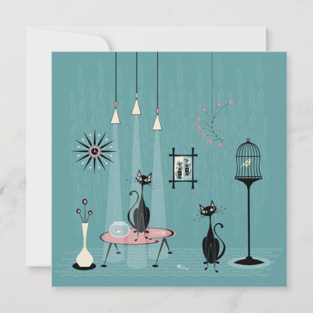 Invitation Mauvais Milieu du Siècle / Chat à main rouge II B (Devant)