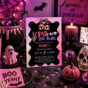 Invitation Mauvaise jusqu'à l'os Fille Rose Violet 2ème Anniv