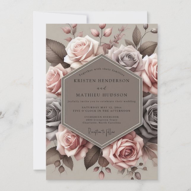 Invitation Mauve Antique Bloom Wedding (Devant)