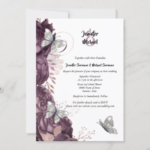 Invitation Mauve argent rose papillon chic mariage élégant