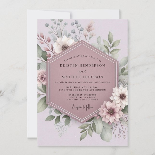 Invitation Mauve Blossom Whimsy Wedding (Devant)