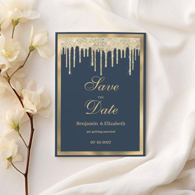 Invitation Mauve blue gold glitter drips Save the Date  (Mauve blue gold glitter drips Save the Date )
