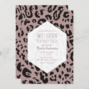 Invitation Mauve Blush Pink Cheetah Leopard Sweet 16 Fête En