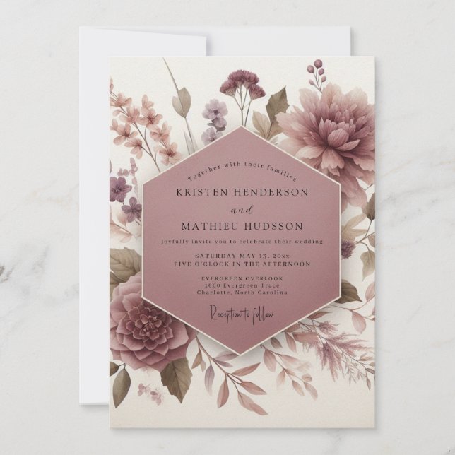 Invitation Mauve Botanical Bloom Wedding (Devant)