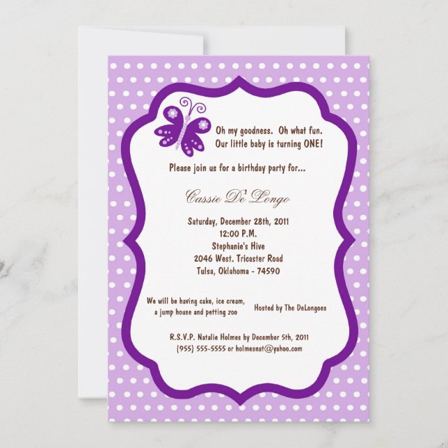 invitation mauve-clair de fête d'anniversaire du (Devant)