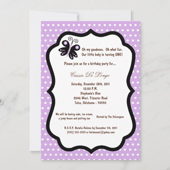 invitation mauve-clair de fête d'anniversaire du (Devant)