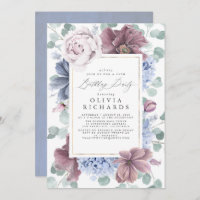 Mauve Dusty Blue Floral Élégant Anniversaire Moder