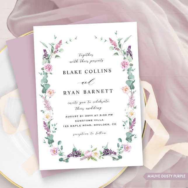 Invitation Mauve, Dusty Purple Pastel Delicate Floral Mariage (Créateur téléchargé)