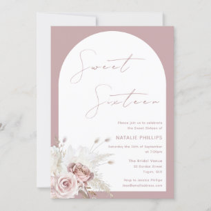 Invitation Mauve Dusty Rose Arch Blush Floral Sweet 16