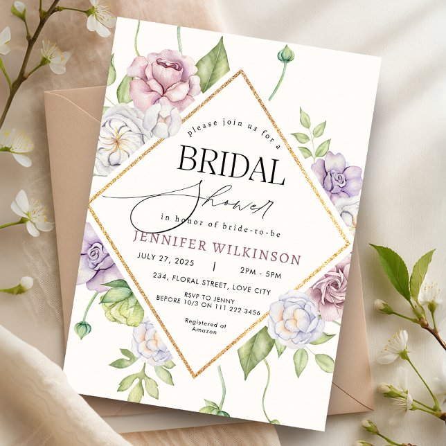 Invitation Mauve Dusty Rose Floral Rose Fête des mariées (Mauve Dusty Pink Floral Roses Bridal Shower Invitation)