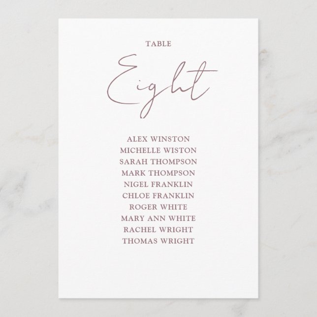 Invitation Mauve Elégant moderne Sièges Tableau Numéro de tab (Devant)