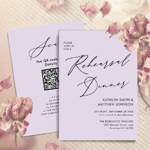Invitation Mauve Élégante Répétition Script Dîner Minimal QR