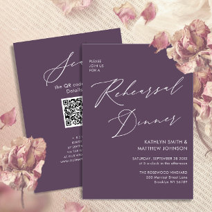 Invitation Mauve Élégante Répétition Script Dîner Minimal QR