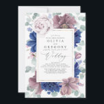 Invitation Mauve et Navy Fleurs Bleues Mariage élégant<br><div class="desc">Invitations de mariage romantique mauve et bleu marine.</div>