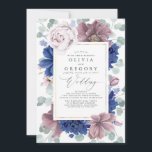 Invitation Mauve et Navy Fleurs Bleues Mariage élégant<br><div class="desc">Invitations de mariage romantique mauve et bleu marine.</div>