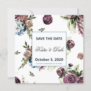 Invitation Mauve et Olive Floral Vintage Économisez la Date